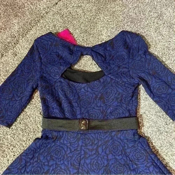 Candie's Juniors Double Knit Rose black and blue Skater Dress size Small - Picture 11 of 11